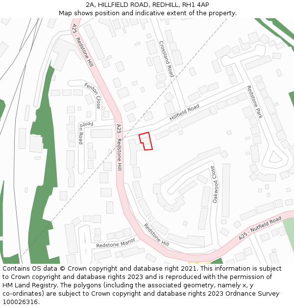 2A, HILLFIELD ROAD, REDHILL, RH1 4AP: Location map and indicative extent of plot