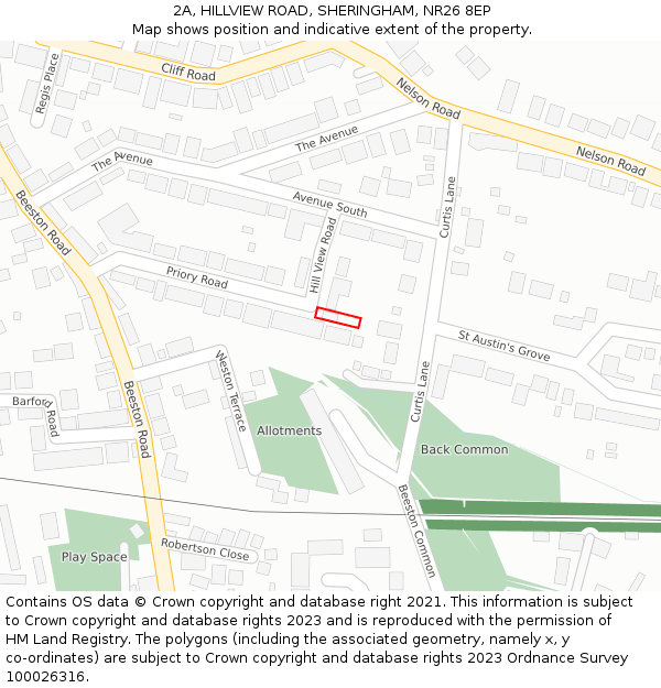 2A, HILLVIEW ROAD, SHERINGHAM, NR26 8EP: Location map and indicative extent of plot