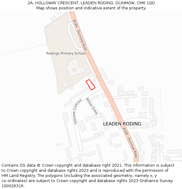 2A, HOLLOWAY CRESCENT, LEADEN RODING, DUNMOW, CM6 1QD: Location map and indicative extent of plot