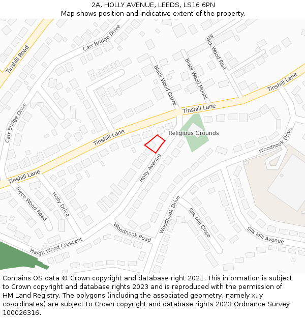 2A, HOLLY AVENUE, LEEDS, LS16 6PN: Location map and indicative extent of plot