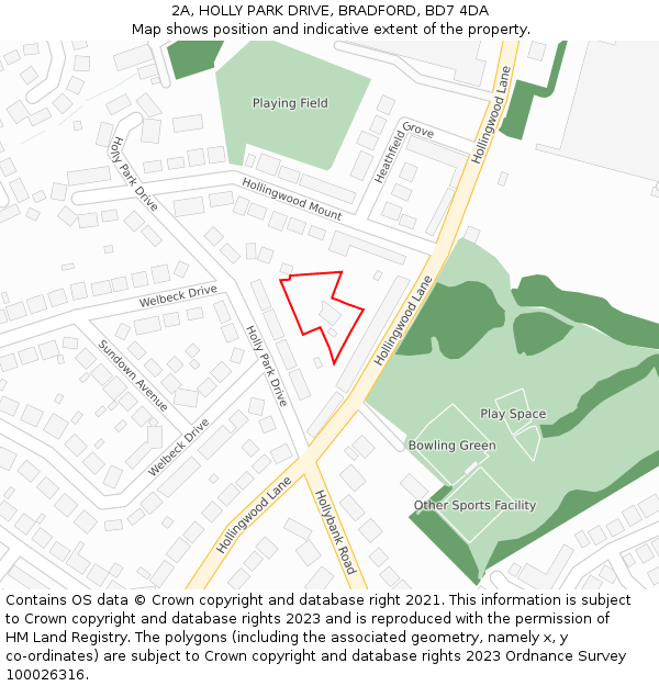 2A, HOLLY PARK DRIVE, BRADFORD, BD7 4DA: Location map and indicative extent of plot