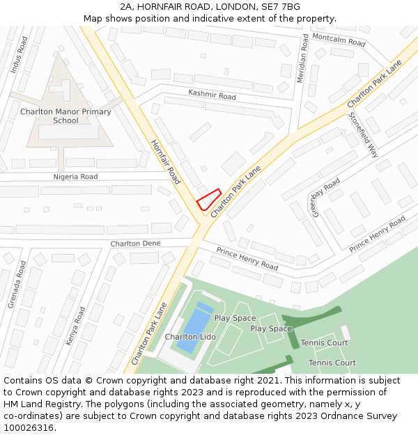 2A, HORNFAIR ROAD, LONDON, SE7 7BG: Location map and indicative extent of plot