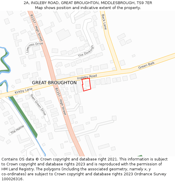 2A, INGLEBY ROAD, GREAT BROUGHTON, MIDDLESBROUGH, TS9 7ER: Location map and indicative extent of plot