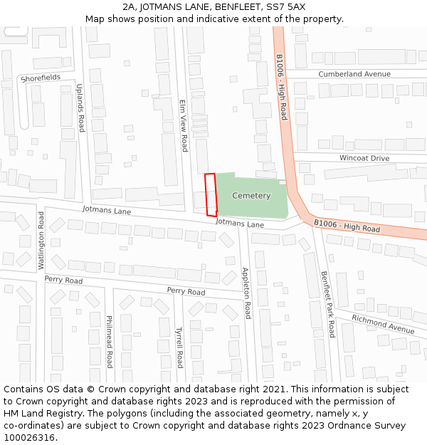 2A, JOTMANS LANE, BENFLEET, SS7 5AX: Location map and indicative extent of plot