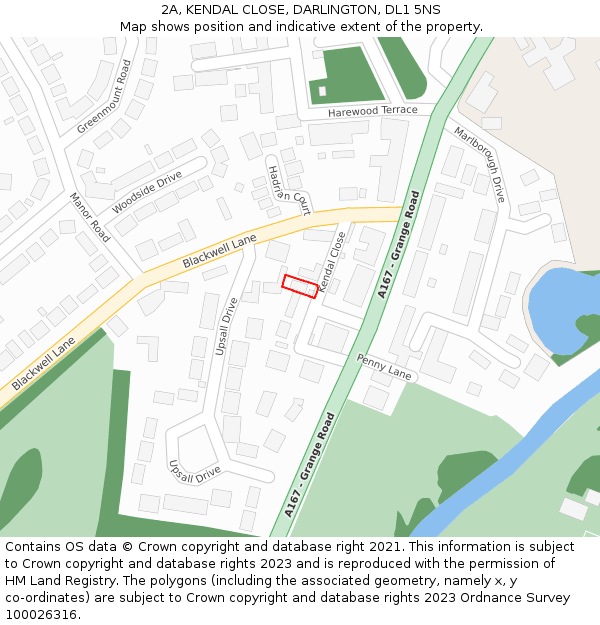 2A, KENDAL CLOSE, DARLINGTON, DL1 5NS: Location map and indicative extent of plot