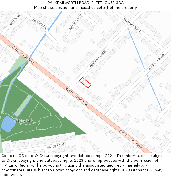 2A, KENILWORTH ROAD, FLEET, GU51 3DA: Location map and indicative extent of plot