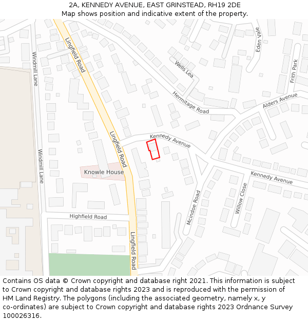 2A, KENNEDY AVENUE, EAST GRINSTEAD, RH19 2DE: Location map and indicative extent of plot