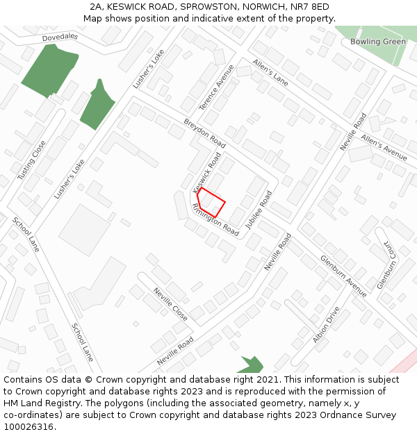 2A, KESWICK ROAD, SPROWSTON, NORWICH, NR7 8ED: Location map and indicative extent of plot