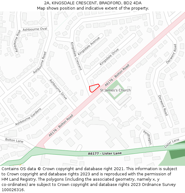 2A, KINGSDALE CRESCENT, BRADFORD, BD2 4DA: Location map and indicative extent of plot