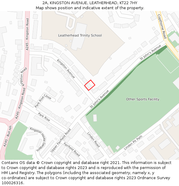 2A, KINGSTON AVENUE, LEATHERHEAD, KT22 7HY: Location map and indicative extent of plot