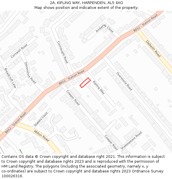 2A, KIPLING WAY, HARPENDEN, AL5 4XG: Location map and indicative extent of plot