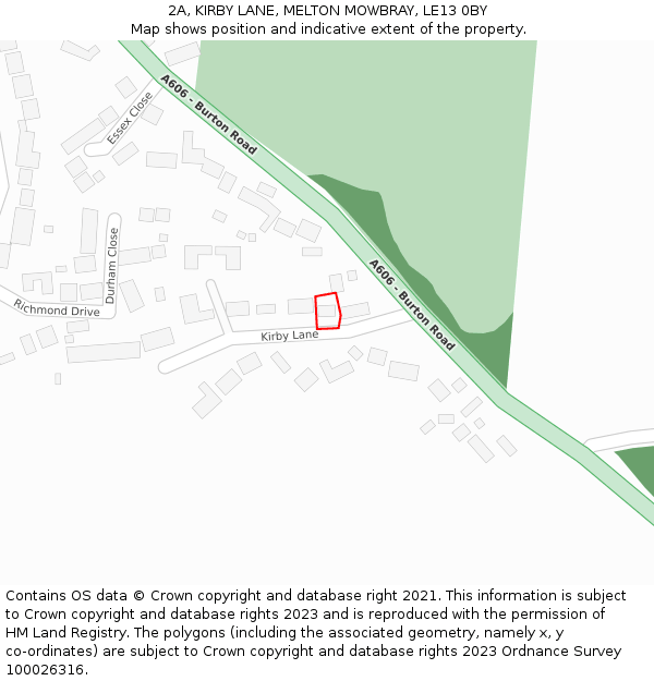 2A, KIRBY LANE, MELTON MOWBRAY, LE13 0BY: Location map and indicative extent of plot