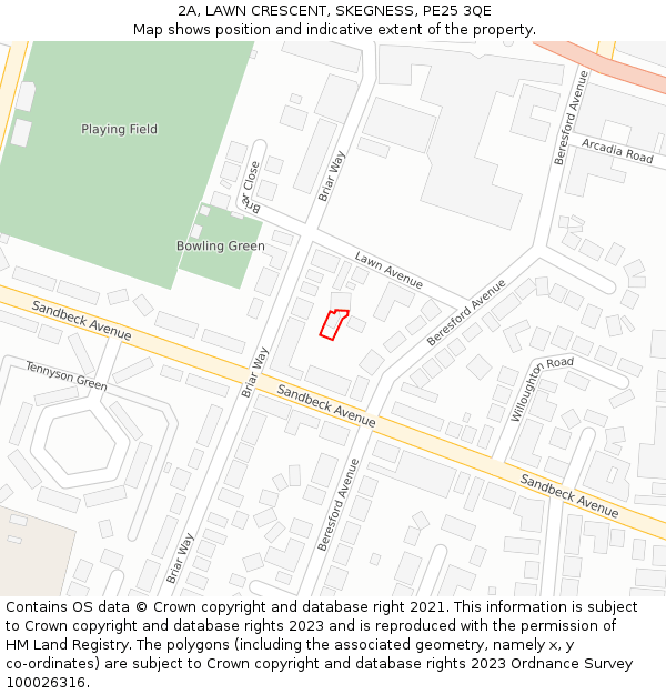 2A, LAWN CRESCENT, SKEGNESS, PE25 3QE: Location map and indicative extent of plot