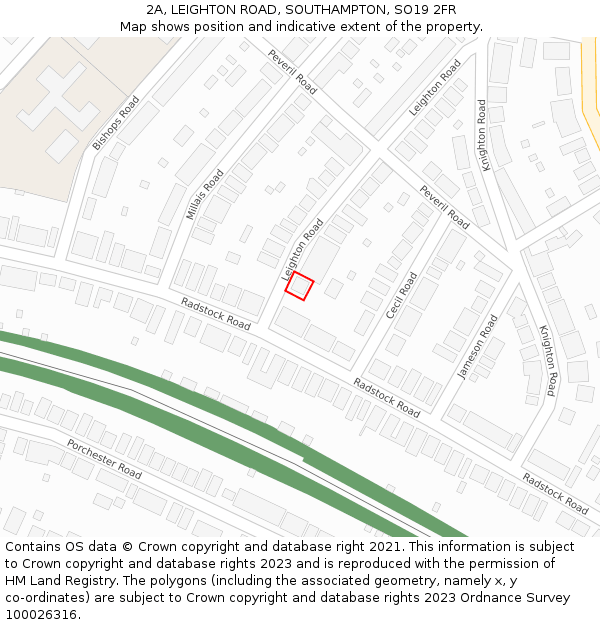 2A, LEIGHTON ROAD, SOUTHAMPTON, SO19 2FR: Location map and indicative extent of plot