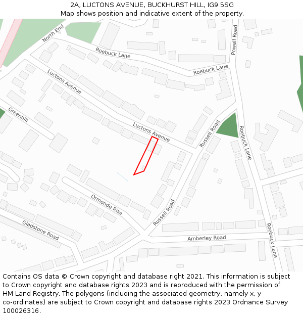 2A, LUCTONS AVENUE, BUCKHURST HILL, IG9 5SG: Location map and indicative extent of plot