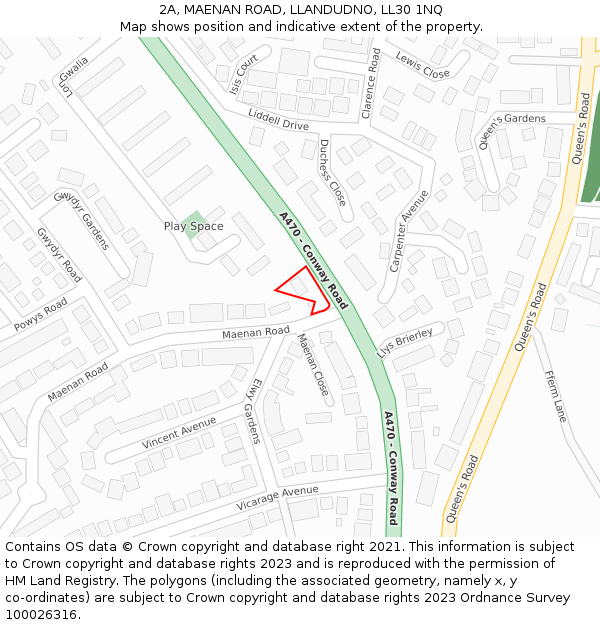 2A, MAENAN ROAD, LLANDUDNO, LL30 1NQ: Location map and indicative extent of plot