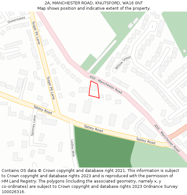 2A, MANCHESTER ROAD, KNUTSFORD, WA16 0NT: Location map and indicative extent of plot