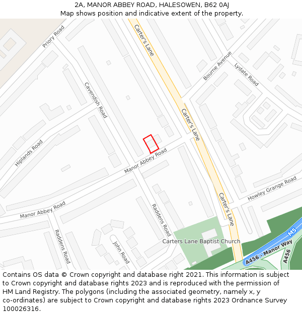 2A, MANOR ABBEY ROAD, HALESOWEN, B62 0AJ: Location map and indicative extent of plot