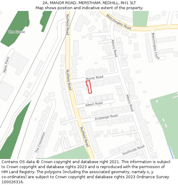 2A, MANOR ROAD, MERSTHAM, REDHILL, RH1 3LT: Location map and indicative extent of plot