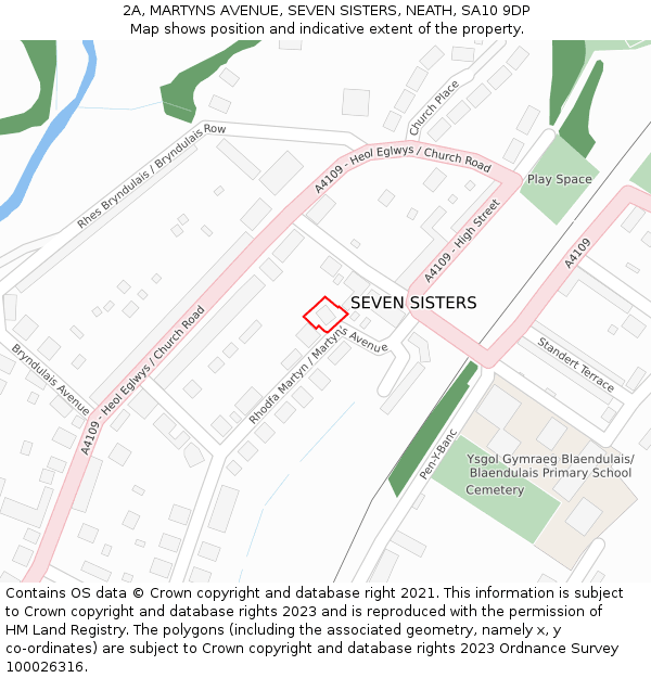 2A, MARTYNS AVENUE, SEVEN SISTERS, NEATH, SA10 9DP: Location map and indicative extent of plot