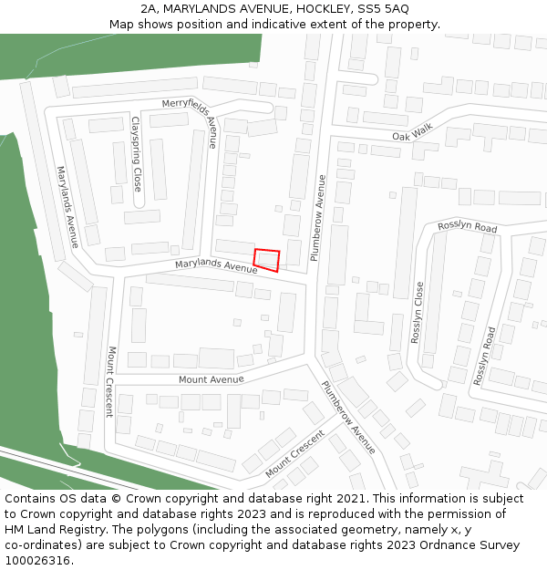 2A, MARYLANDS AVENUE, HOCKLEY, SS5 5AQ: Location map and indicative extent of plot