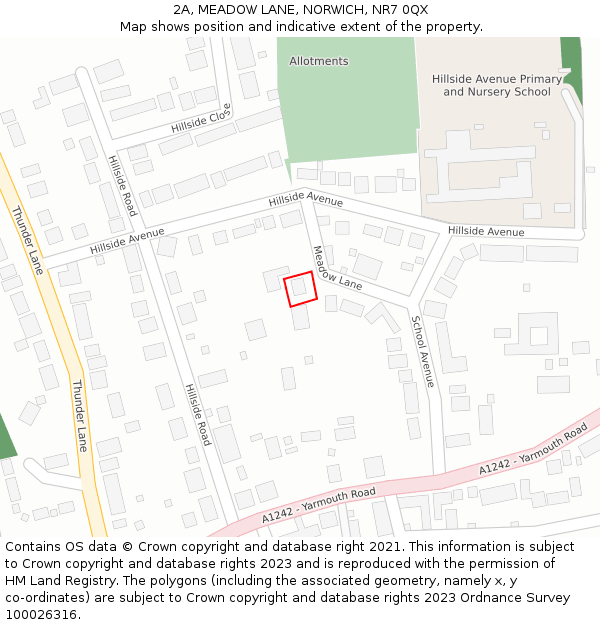 2A, MEADOW LANE, NORWICH, NR7 0QX: Location map and indicative extent of plot
