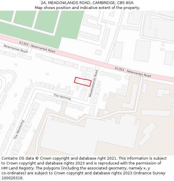 2A, MEADOWLANDS ROAD, CAMBRIDGE, CB5 8SA: Location map and indicative extent of plot