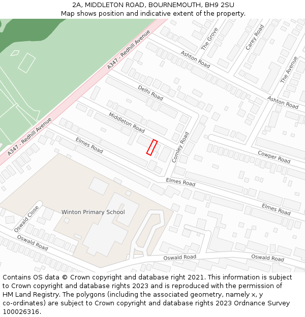 2A, MIDDLETON ROAD, BOURNEMOUTH, BH9 2SU: Location map and indicative extent of plot