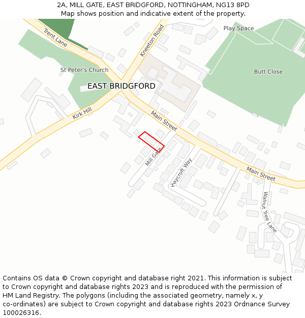 2A, MILL GATE, EAST BRIDGFORD, NOTTINGHAM, NG13 8PD: Location map and indicative extent of plot