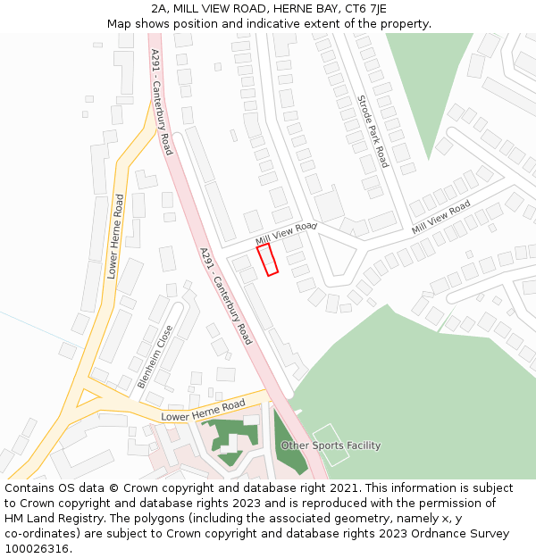 2A, MILL VIEW ROAD, HERNE BAY, CT6 7JE: Location map and indicative extent of plot