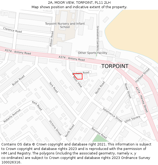 2A, MOOR VIEW, TORPOINT, PL11 2LH: Location map and indicative extent of plot