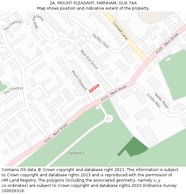 2A, MOUNT PLEASANT, FARNHAM, GU9 7AA: Location map and indicative extent of plot