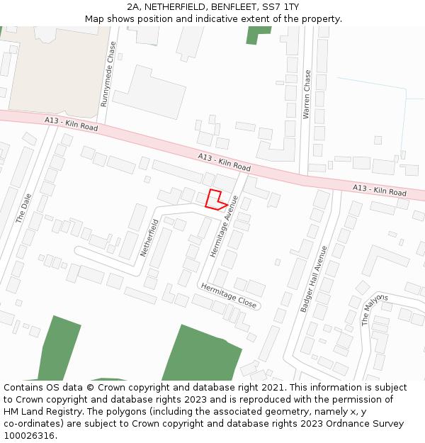 2A, NETHERFIELD, BENFLEET, SS7 1TY: Location map and indicative extent of plot