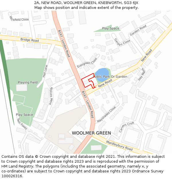 2A, NEW ROAD, WOOLMER GREEN, KNEBWORTH, SG3 6JX: Location map and indicative extent of plot