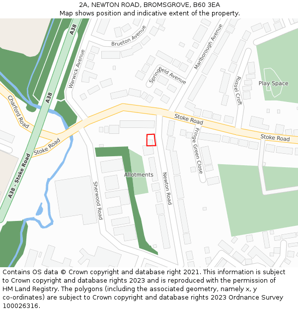 2A, NEWTON ROAD, BROMSGROVE, B60 3EA: Location map and indicative extent of plot