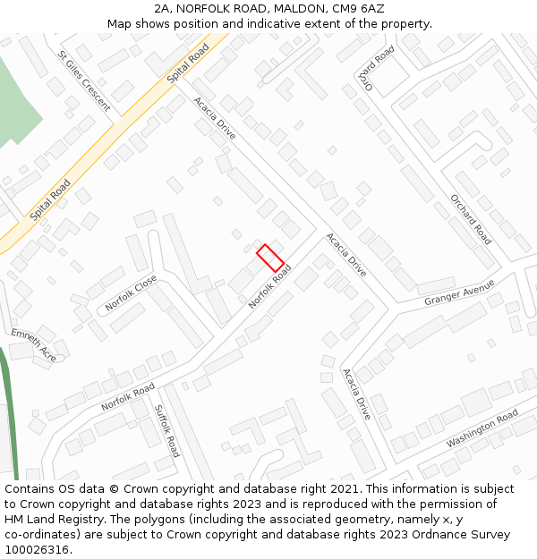 2A, NORFOLK ROAD, MALDON, CM9 6AZ: Location map and indicative extent of plot