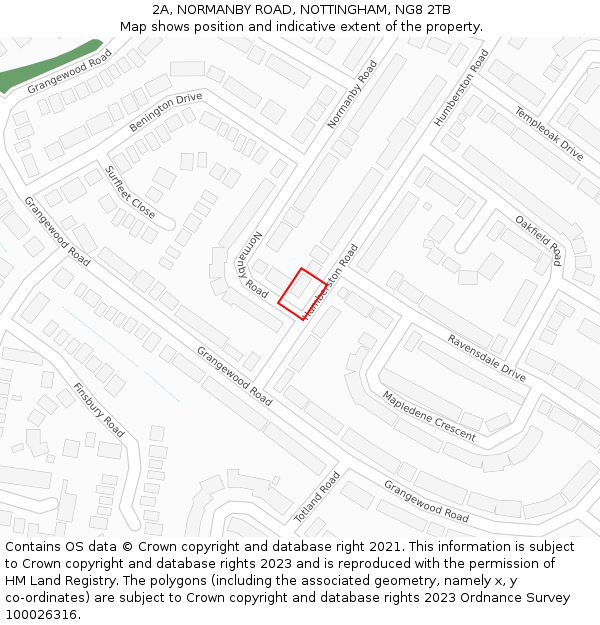 2A, NORMANBY ROAD, NOTTINGHAM, NG8 2TB: Location map and indicative extent of plot