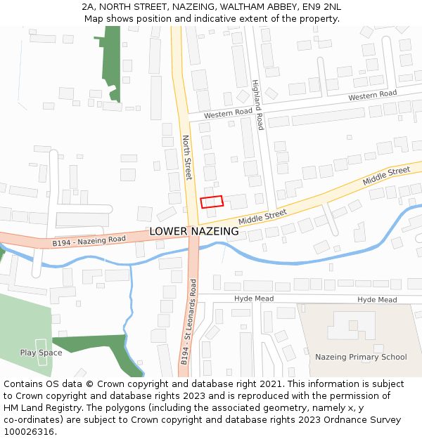 2A, NORTH STREET, NAZEING, WALTHAM ABBEY, EN9 2NL: Location map and indicative extent of plot