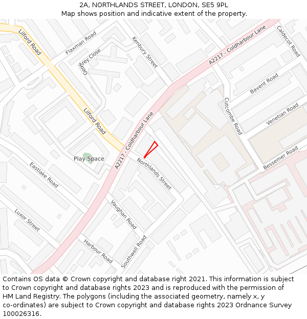 2A, NORTHLANDS STREET, LONDON, SE5 9PL: Location map and indicative extent of plot