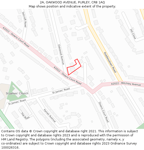 2A, OAKWOOD AVENUE, PURLEY, CR8 1AQ: Location map and indicative extent of plot
