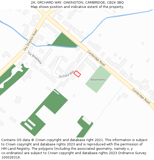 2A, ORCHARD WAY, OAKINGTON, CAMBRIDGE, CB24 3BQ: Location map and indicative extent of plot