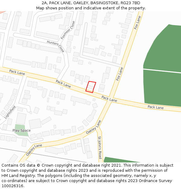 2A, PACK LANE, OAKLEY, BASINGSTOKE, RG23 7BD: Location map and indicative extent of plot