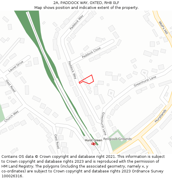 2A, PADDOCK WAY, OXTED, RH8 0LF: Location map and indicative extent of plot