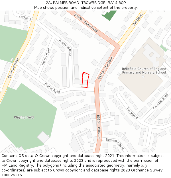 2A, PALMER ROAD, TROWBRIDGE, BA14 8QP: Location map and indicative extent of plot