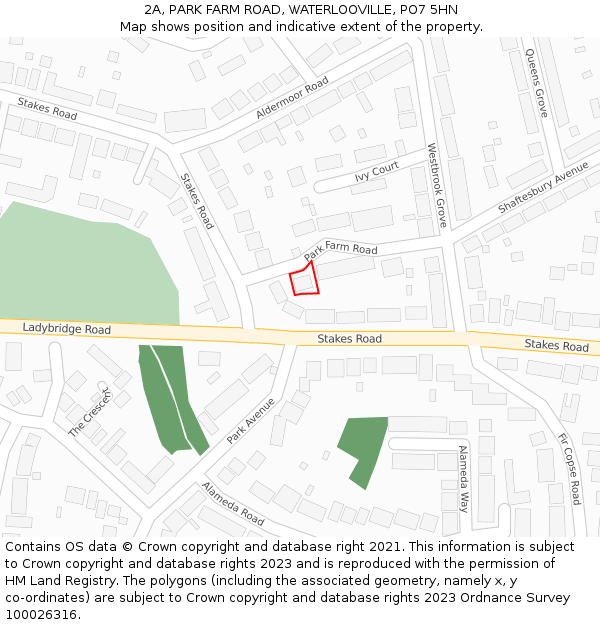 2A, PARK FARM ROAD, WATERLOOVILLE, PO7 5HN: Location map and indicative extent of plot