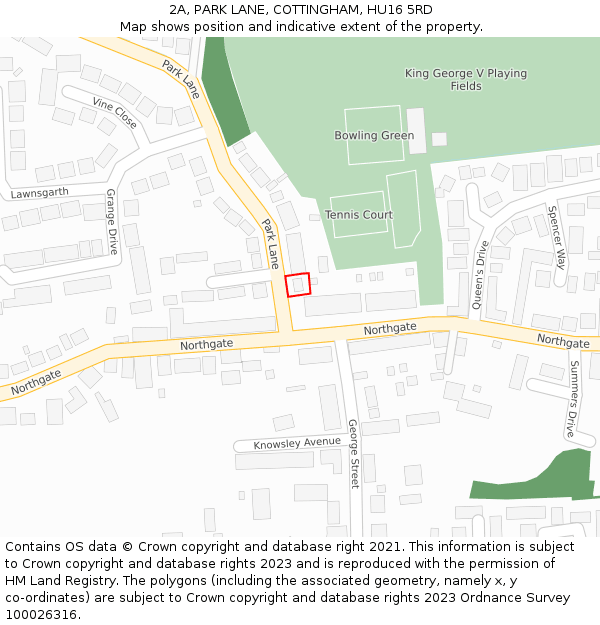 2A, PARK LANE, COTTINGHAM, HU16 5RD: Location map and indicative extent of plot