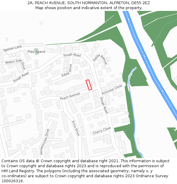 2A, PEACH AVENUE, SOUTH NORMANTON, ALFRETON, DE55 2EZ: Location map and indicative extent of plot