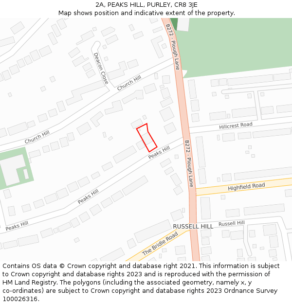 2A, PEAKS HILL, PURLEY, CR8 3JE: Location map and indicative extent of plot