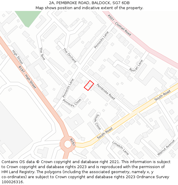 2A, PEMBROKE ROAD, BALDOCK, SG7 6DB: Location map and indicative extent of plot