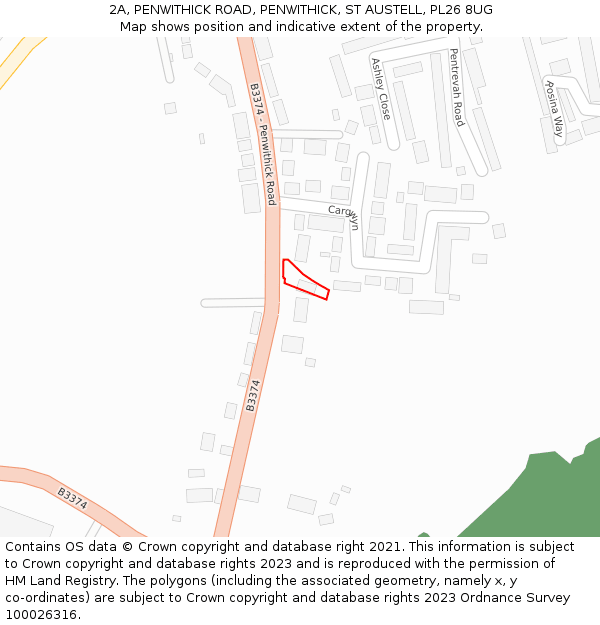 2A, PENWITHICK ROAD, PENWITHICK, ST AUSTELL, PL26 8UG: Location map and indicative extent of plot